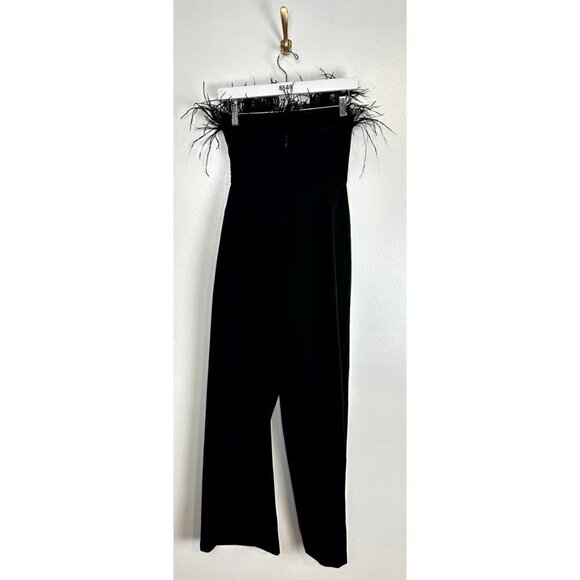 SAM EDELMAN Feather Trim Strapless Jumpsuit in Black Size US 0 - Picture 9 of 10